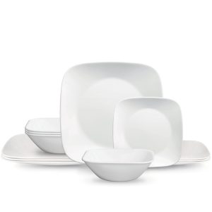 Corelle Square??Pure White 12-piece Dinnerware Set with Appetizer Plates. Service for 4