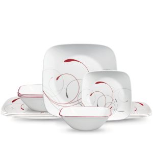 Corelle Square Splendor 12-piece Dinnerware Set with Appetizer Plates. Service for 4