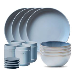 Corelle Stoneware 16-piece Dinnerware Set. Service for 4. Nordic Blue