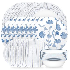 Corelle Botanical Stripes 32-piece Dinnerware Set. Service for 8