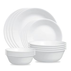 Corelle Winter Frost White 16-piece Mugless Dinnerware Set. Service for 4